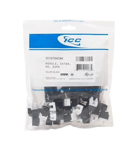 ICC-IC107GACBK MODULE, CAT6A, HD, 25PK, BLACK