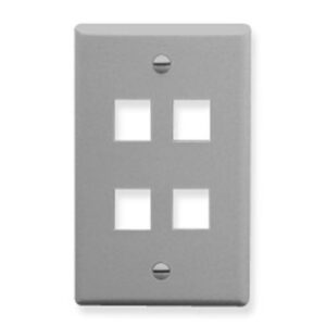 ICC-IC107F04GY FACEPLATE, FLAT, 1-GANG, 4-PORT, GRAY