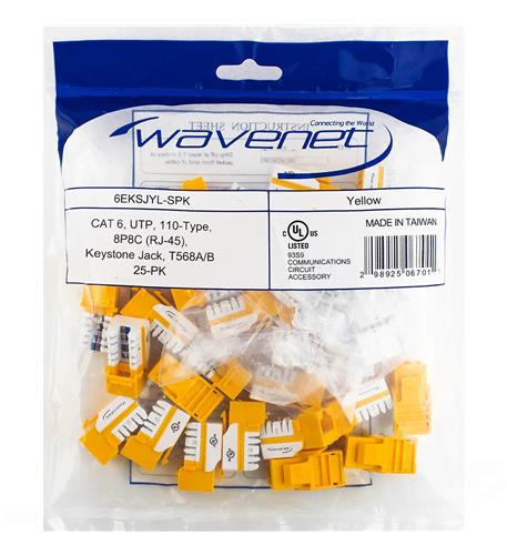 WAV-6EKSJYL-25PK CAT6 JACK YELLOW 25 PACK
