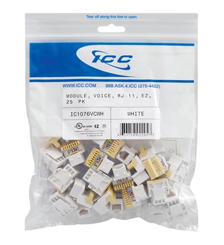 ICC-IC1076VCWH MODULE, VOICE, RJ-11, EZ, 25 PK, WHITE
